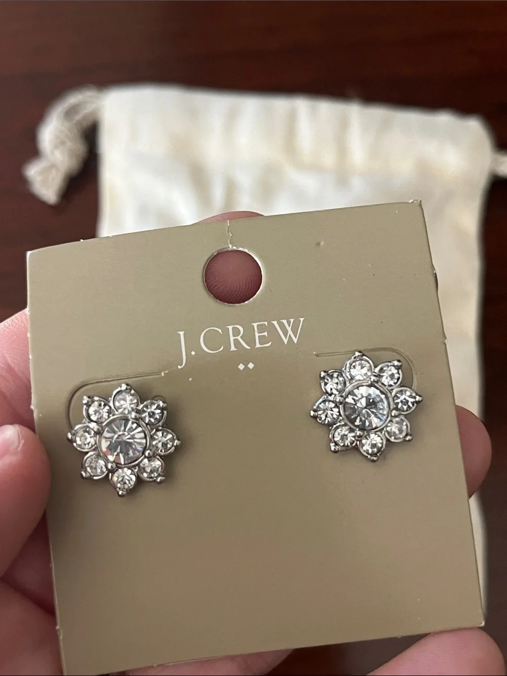 J. Crew Silver Floral Crystal Stud Earrings